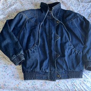 Men's Vintage Dark Blue Denim Bomber Jacket